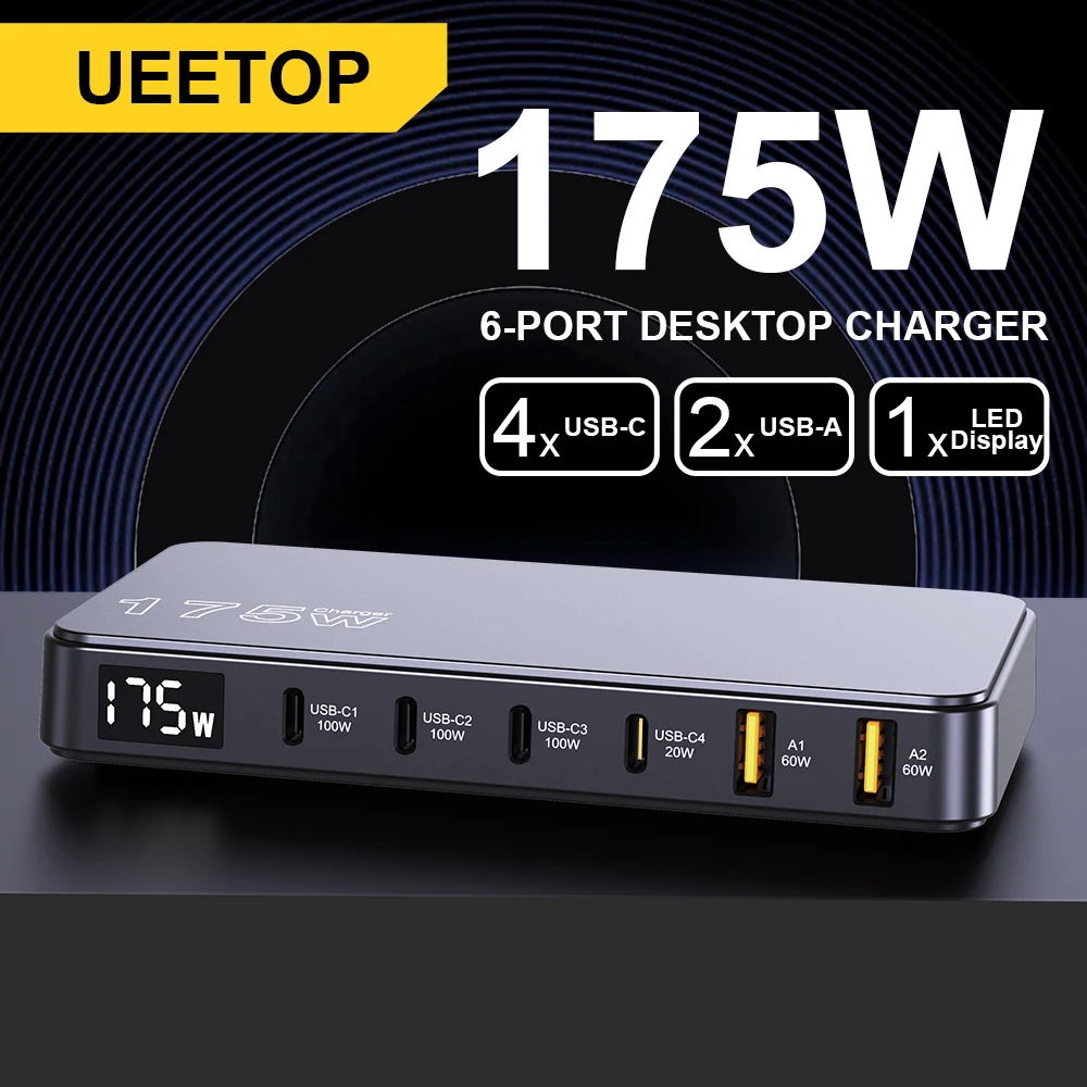 Ueetop 175 W GaN USB C Ladegerät LED-Anzeige