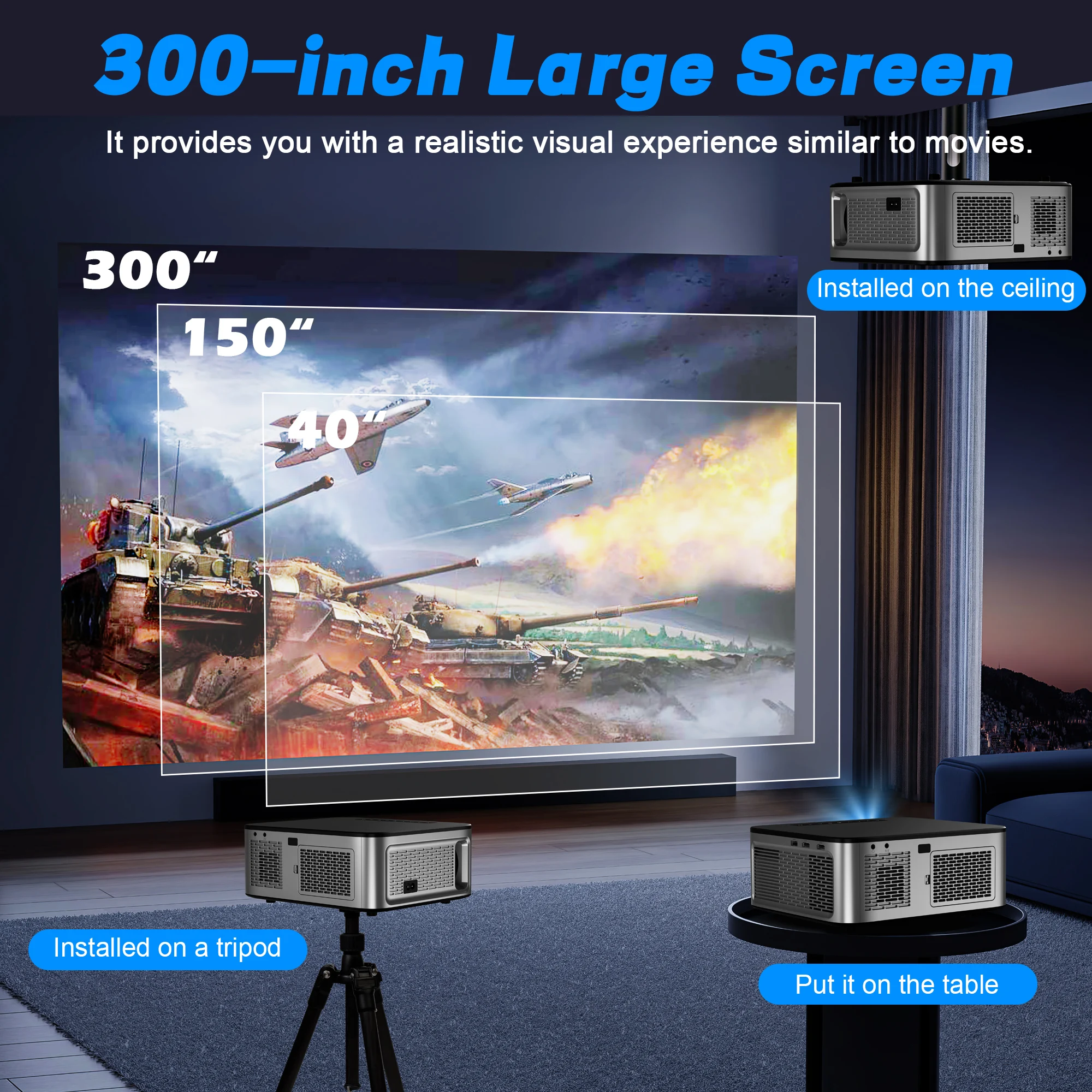 HORLAT 35000 Lumen LCD-Projektor Android Beamer 8K-Unterstützung 1080P 4