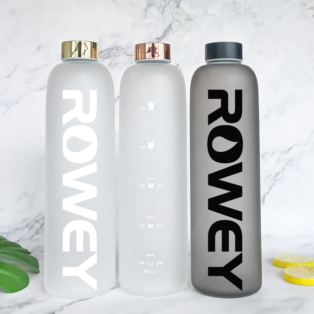 Frosted Sport Drinkware Glass Water Bottle With Time