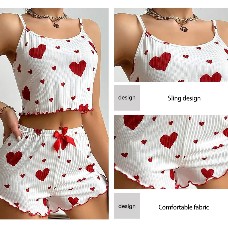 Damen-Pyjama-Set Nachtwäsche 2-teilig Kurze Tanktops und Shorts S 4