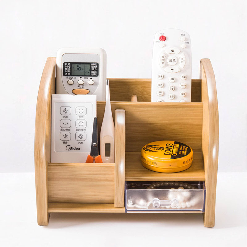 Bamboo Wood Desk Organizer With Drawer Multi-functional Desktop 4