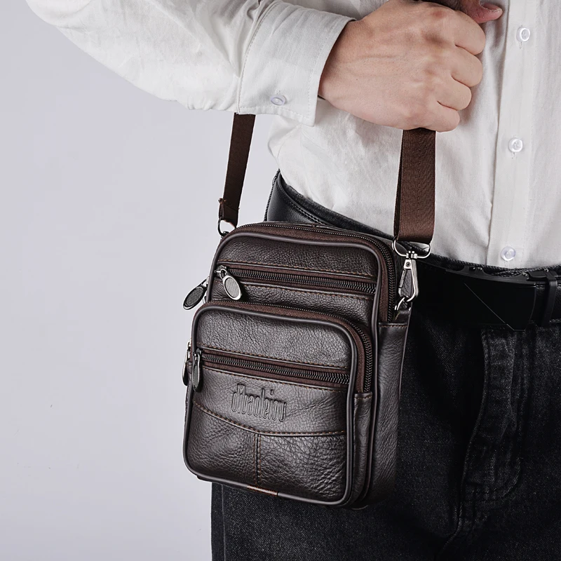 Herren-Umhängetasche aus Echtem Leder Hochwertige Reißverschlusstasche Retro-Business-Umhängetasche für 3