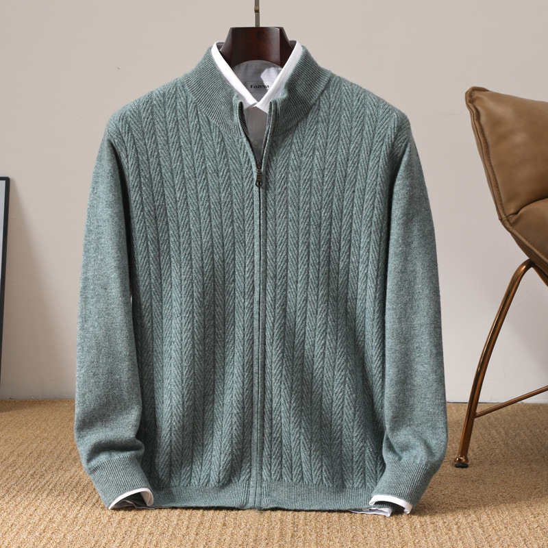 Wheat Twisted Zipper Knitted Cardigan Coat Men's High
