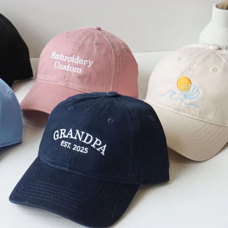 Unstructured Cotton Solid Color Baseball Cap With Text 2