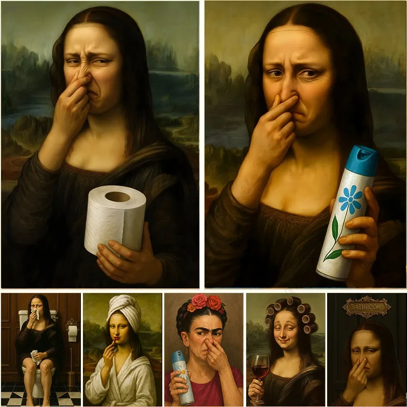 Mona Lisa Klassisches Lustiges Toiletten-Leinwandbild Ungerahmtes Vintage Abstraktes
