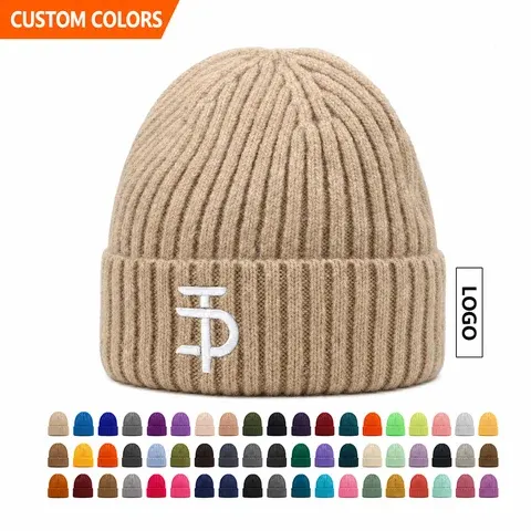 Minimal Letter Thick Warm Cuffed Folded Skull Cap