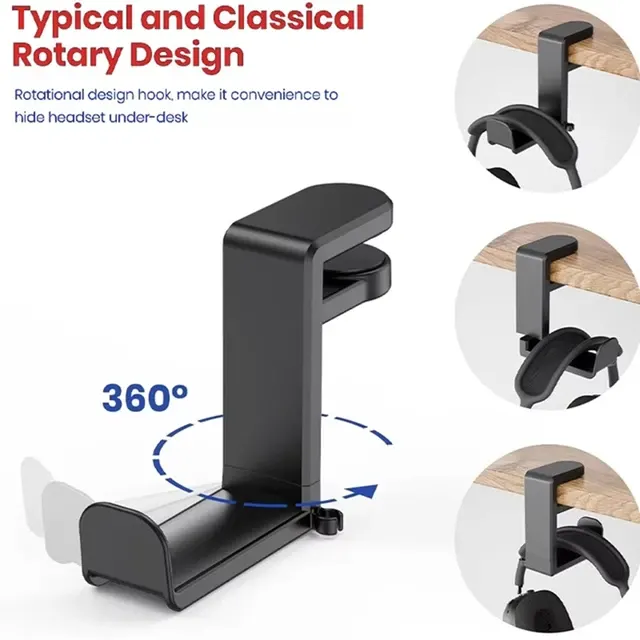 360° Rotating Desk Headphone Hanger Clip 2