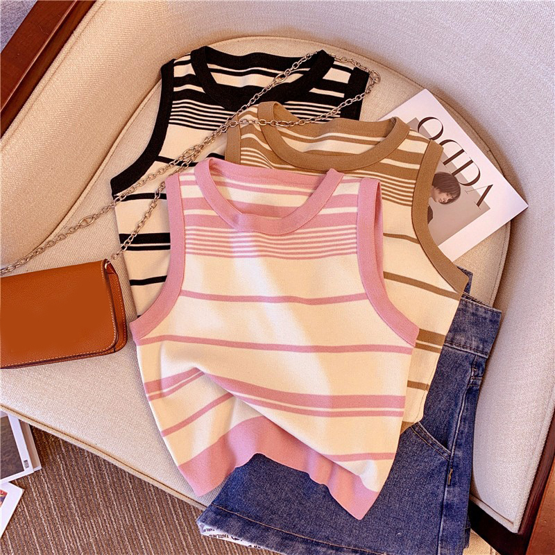 Vintage Striped Sleeveless Knit Vest