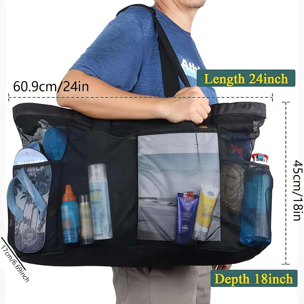 1 Stück Extra Große Netz-Strandtasche Atmungsaktive Netztasche mit 2