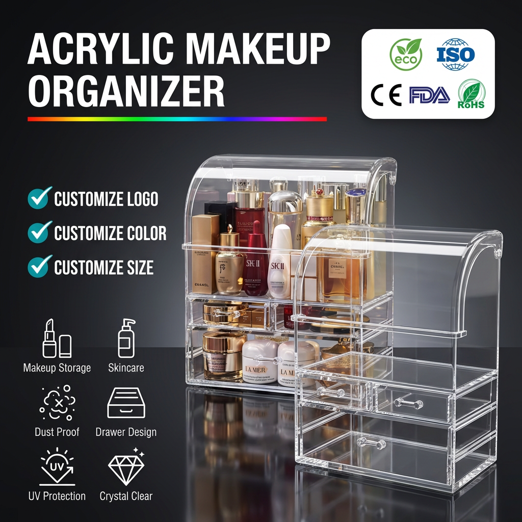 Clear Acrylic Makeup Organizer Cosmetics Storage Box Skin