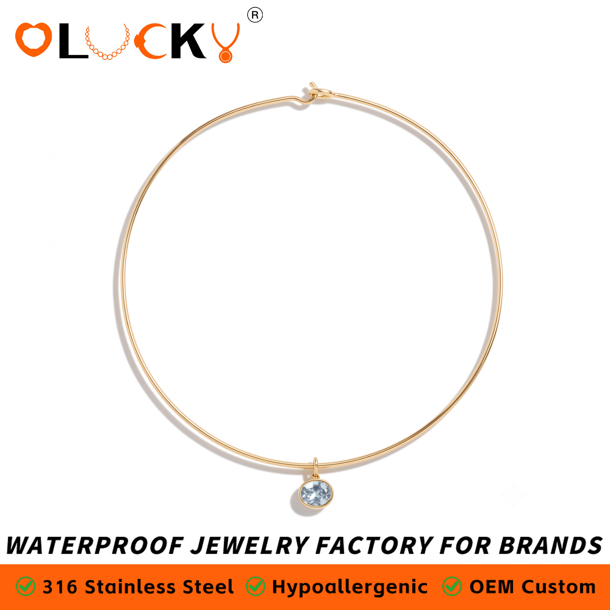 Goldene Choker-Kette mit blauem Kristall