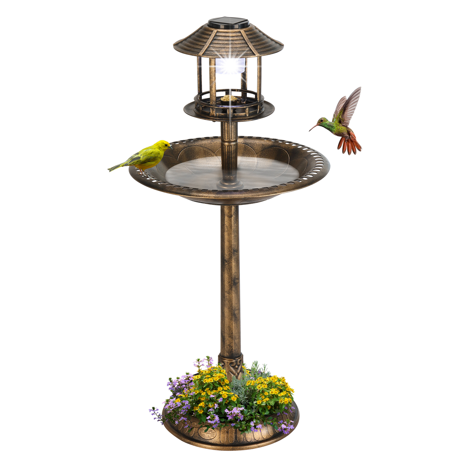 Bronze Bird Bath with Solar Light