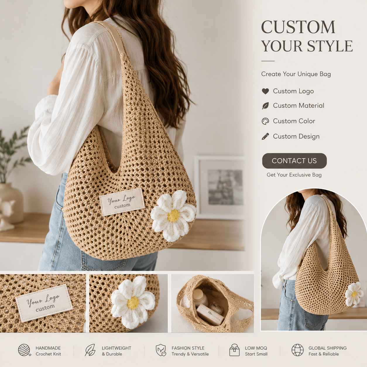 Large Woven Beach Armpit Tote Bag 2