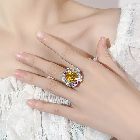 Exquisite Swirl Design Purple Amethyst Ring Rainbow Gemstone