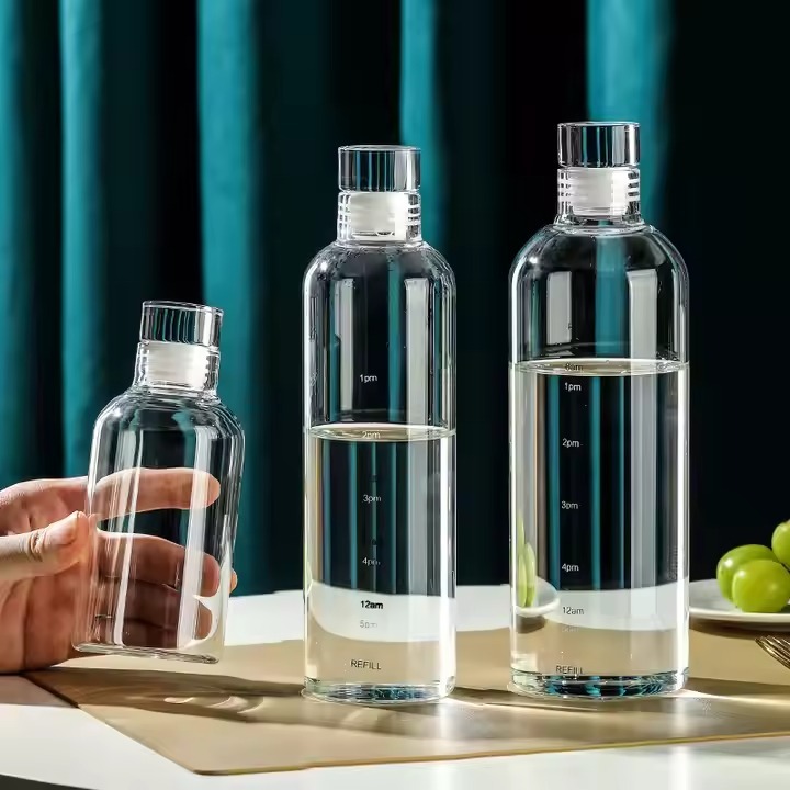 JM Borosilicate Glass Water Bottle With Time Marker