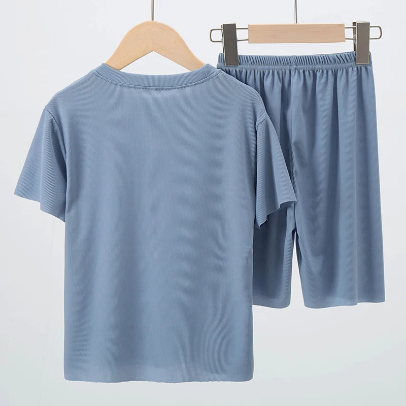 Kinder-Pyjama aus Eisseide Sommerliche Dünne Kurzarm-Shorts 2-Teiliges Set 4