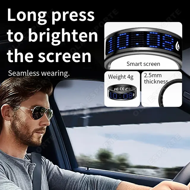 Muslimischer Smart Ring mit Display und Ladeetui Herzfrequenz- 3