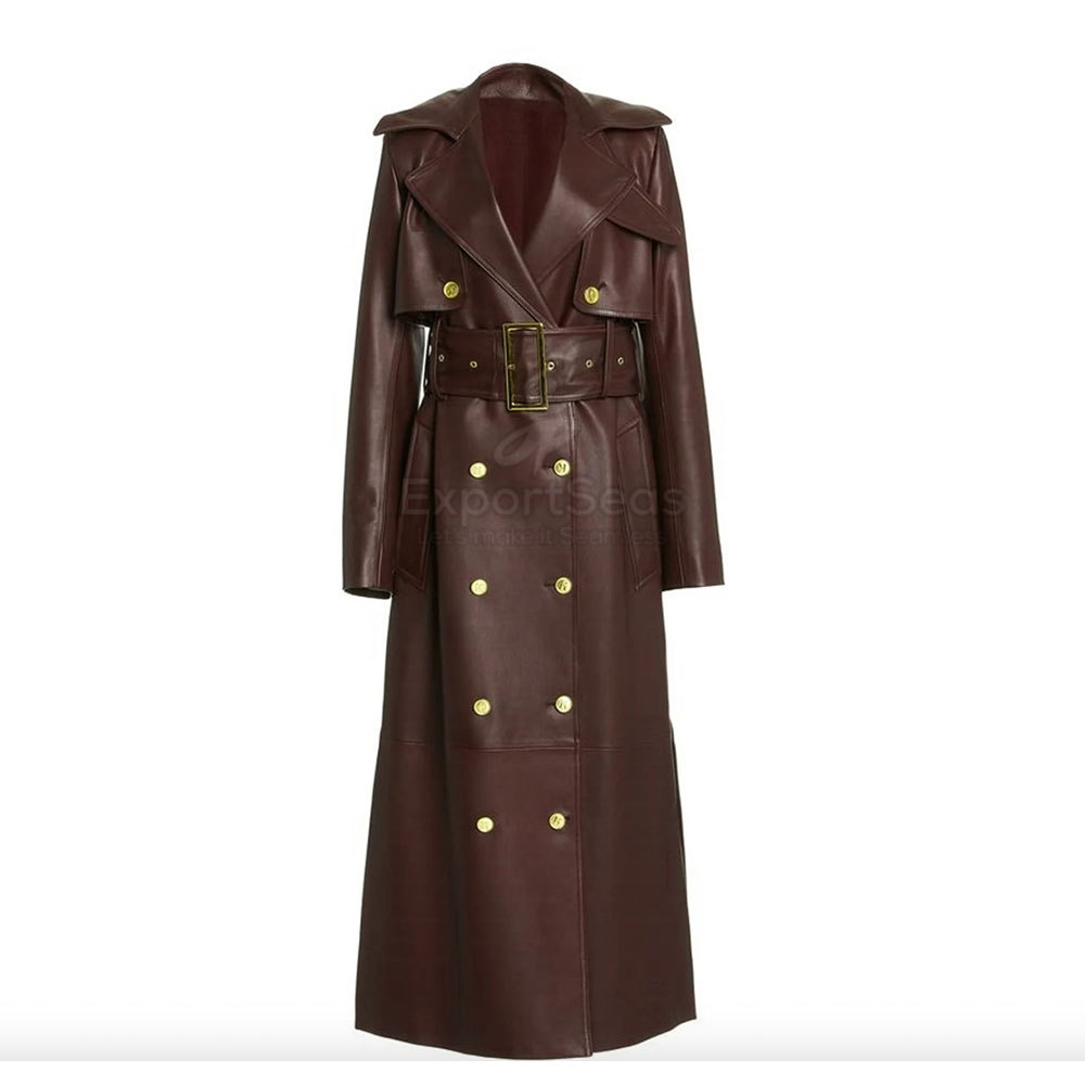 Customizable Women's Winter Leather Trench Coat 3