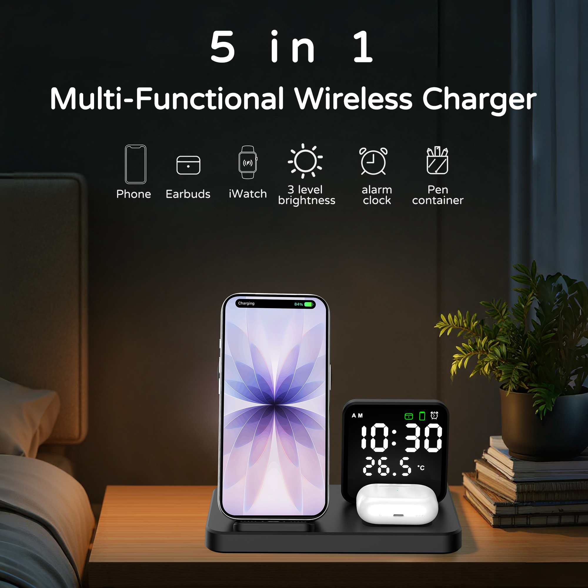 3-in-1 Wireless Charging Station with Alarm 3