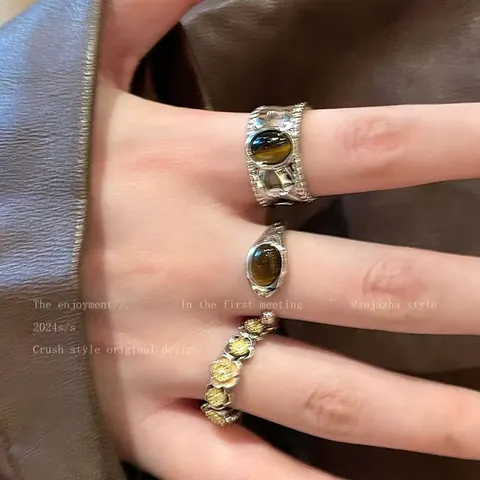 Maillard Tiger Eye Stone Adjustable Open Ring For