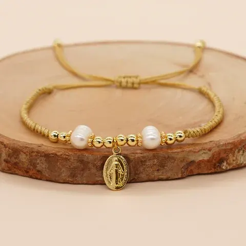 Go2boho Freshwater Pearl Bracelet with Jesus Charm