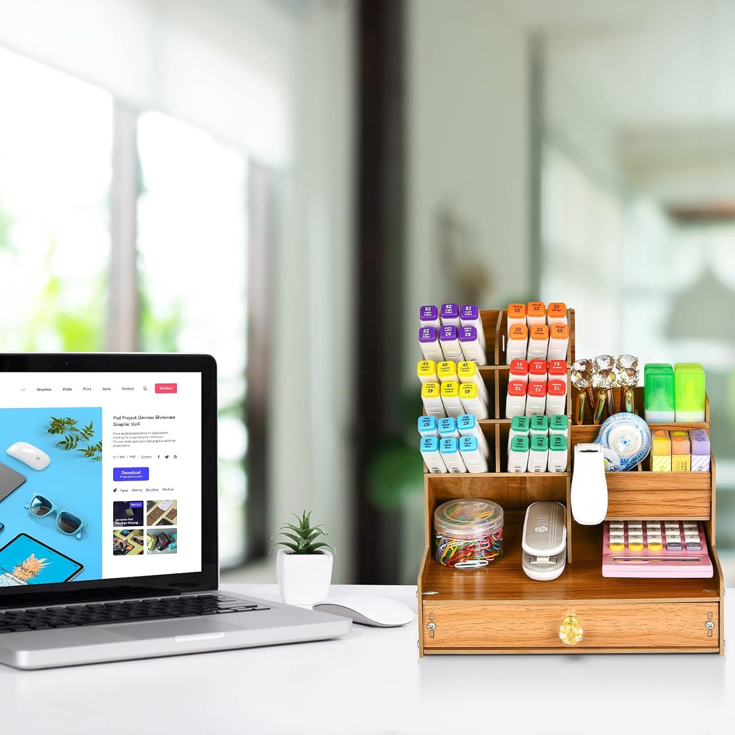 Wooden Desk Organizer with Drawer 2