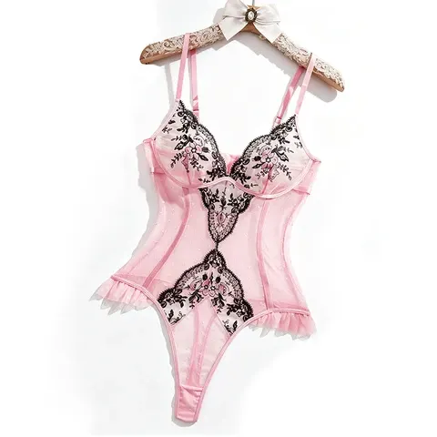 Women's Pink Mesh Shapewear Bodysuit