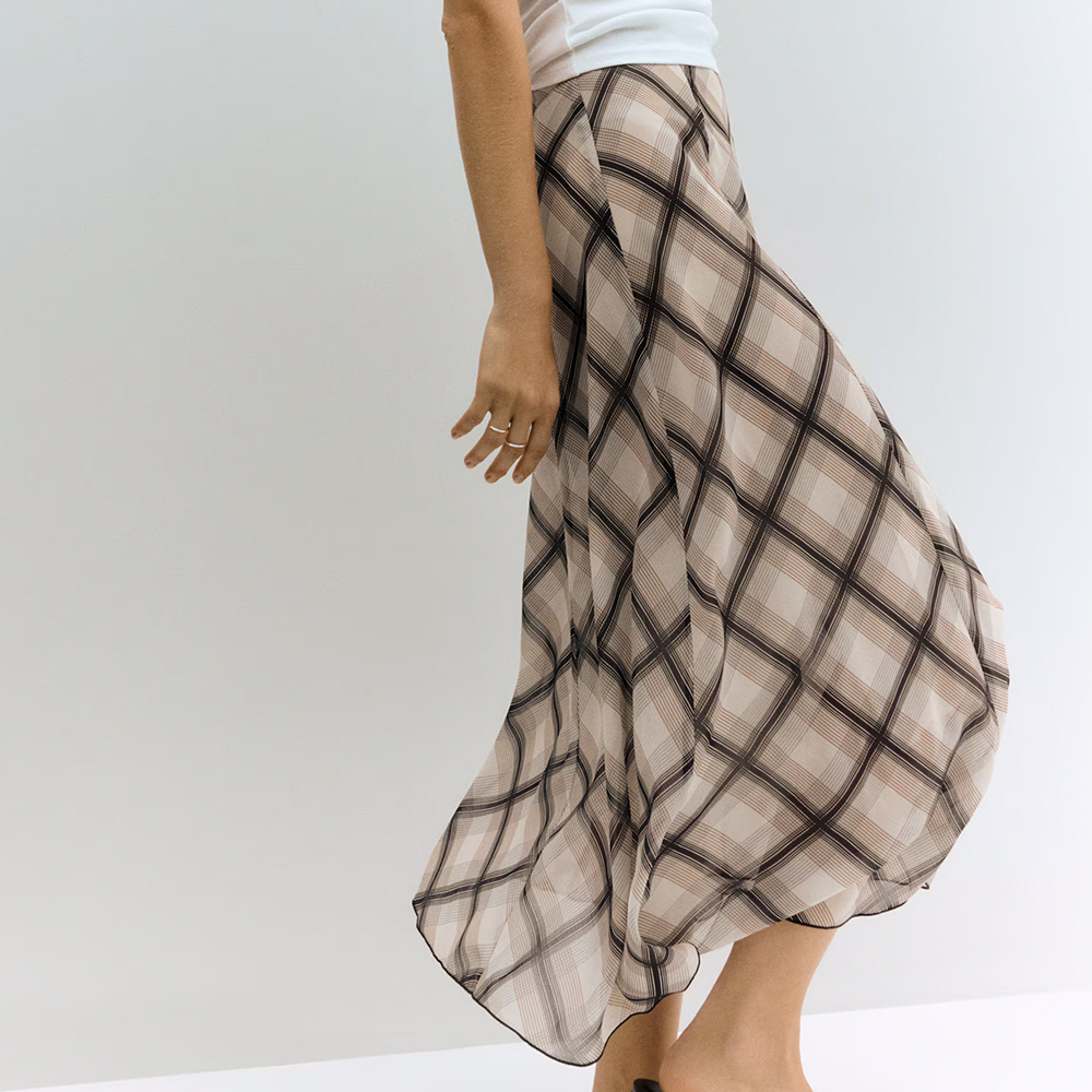 Reversible Plaid Midi A-Line Skirt 3