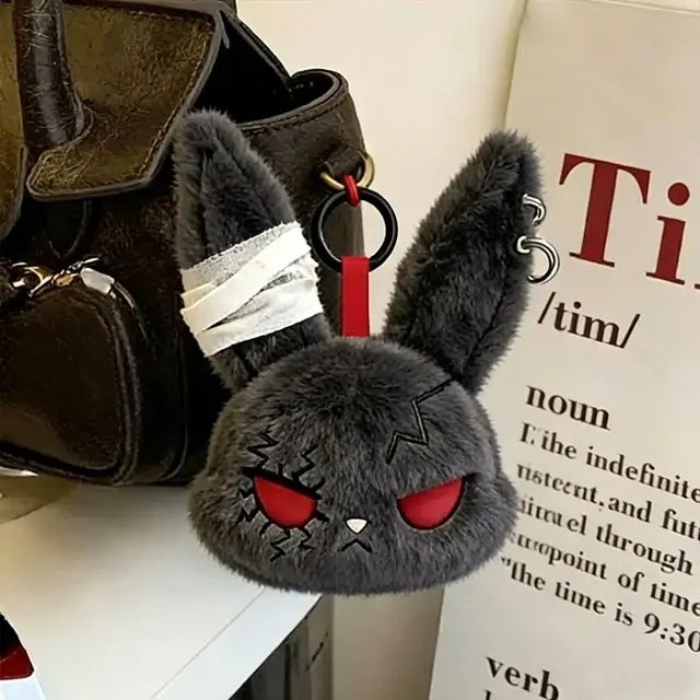 Gothic Bunny Plush Keychain with Bandage 3