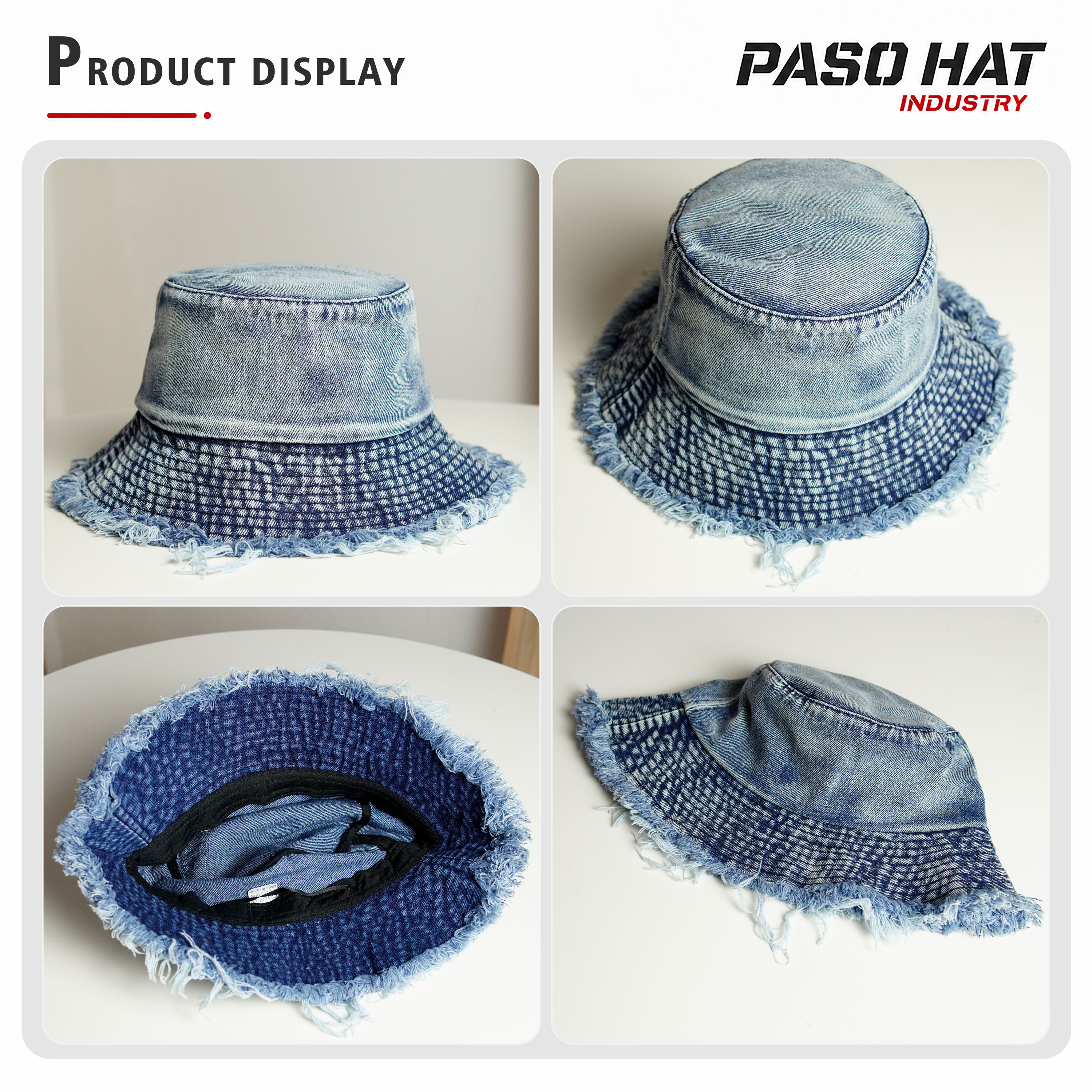 Distressed Denim Bucket Hat Cotton 2