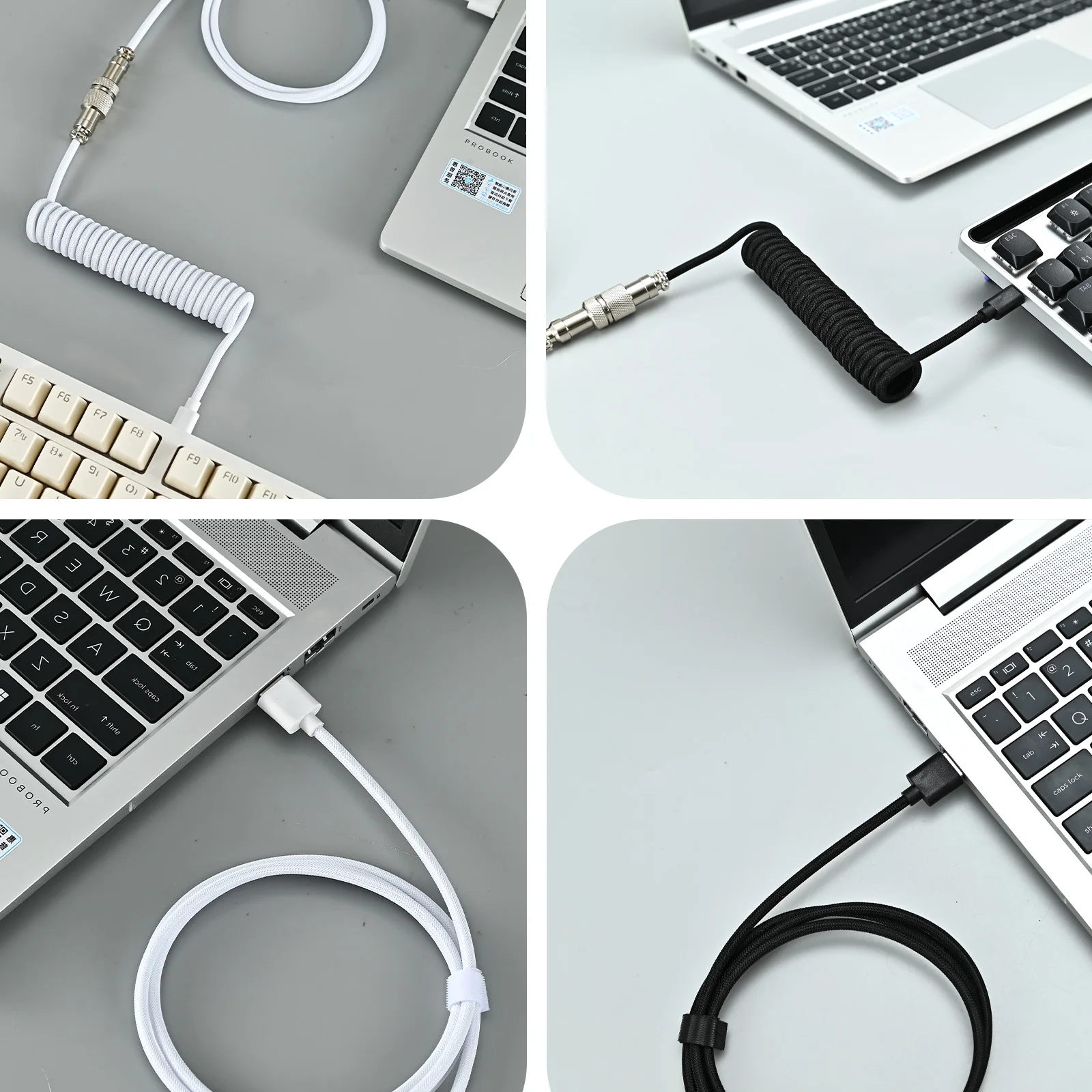 Spiralkabel Typ C auf Mechanisches USB-A-Tastaturkabel Abnehmbares Metall-Flieger-Doppelhülsenkabel 3