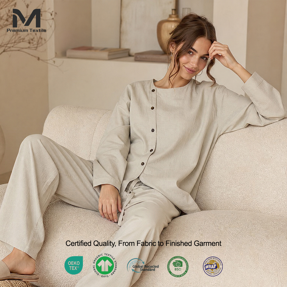 Cotton Lounge Set with Wide-Leg Pants