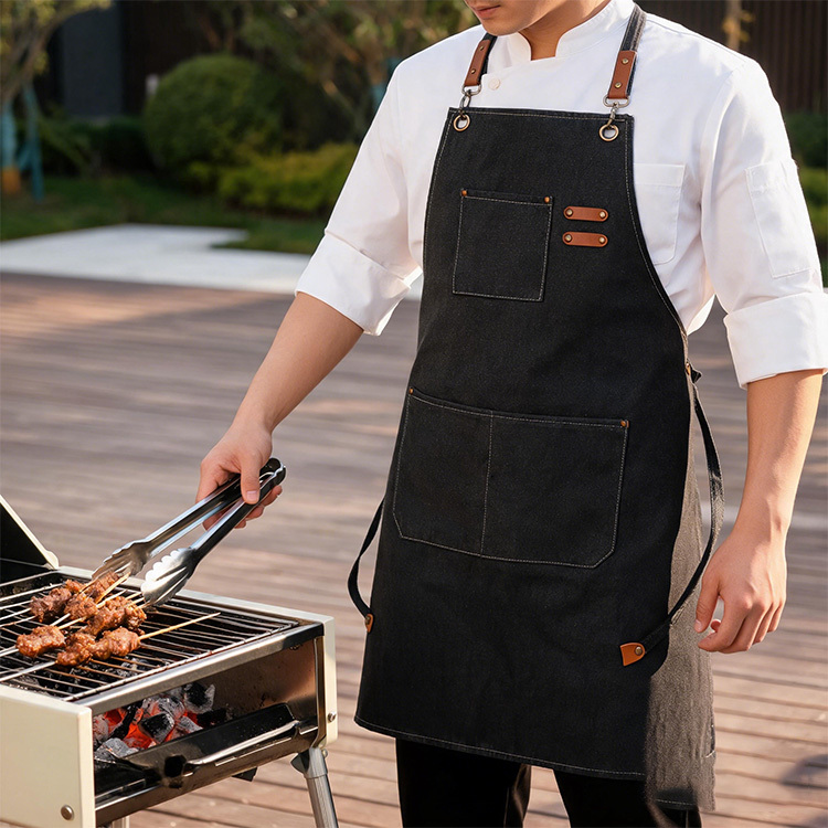 Canvas Chef Apron with Leather Straps 2