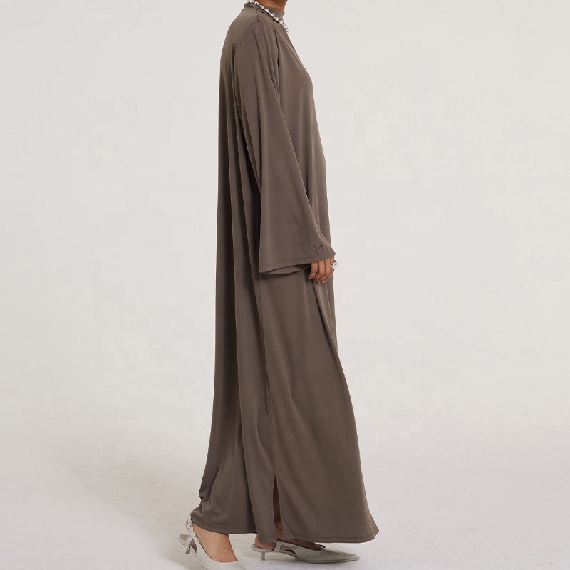 High Neck Solid Abaya Maxi Dress 4