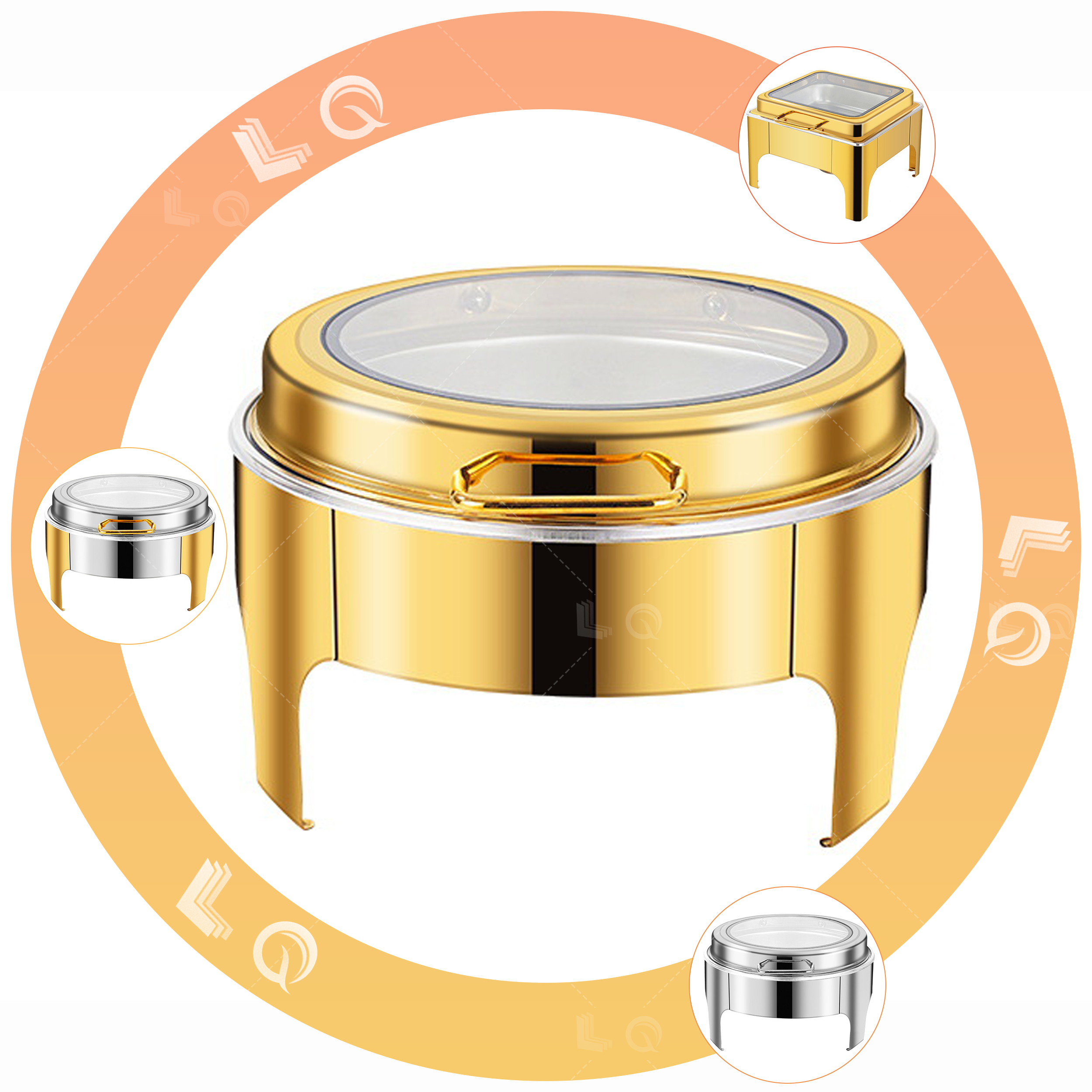 Arabic Luxury Gold Round Glass Lid Buffet Restaurants 2