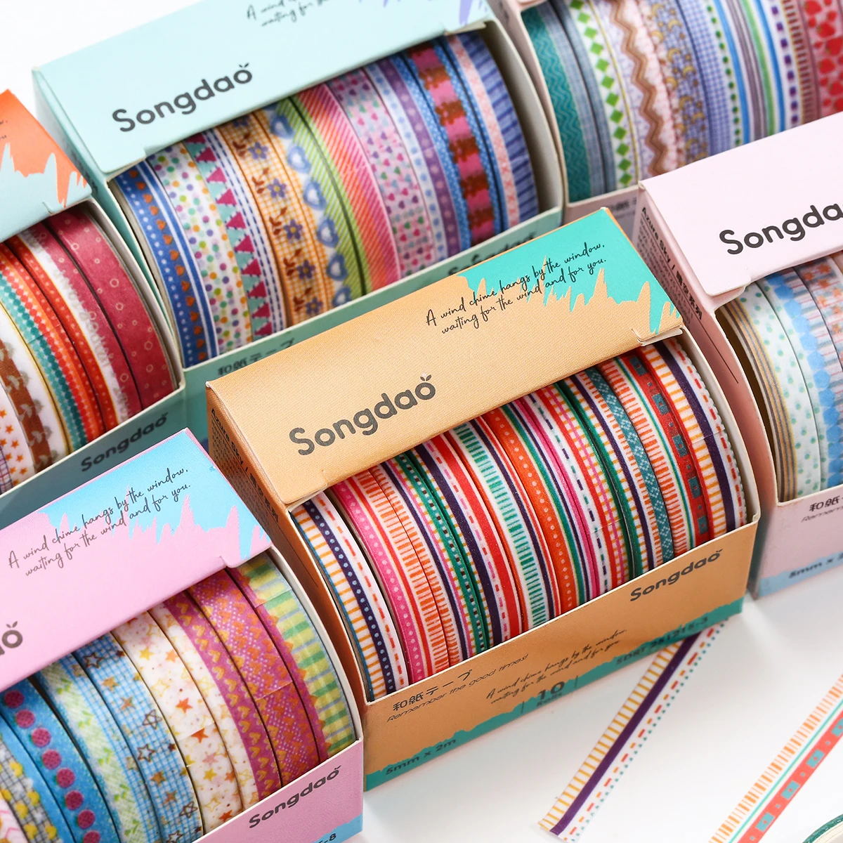 10 Rollen Retro-gestreiftes Washi-Tape-Set Handgefertigte Scrapbooking-Zubehörteile Dekoratives Masking-Tape