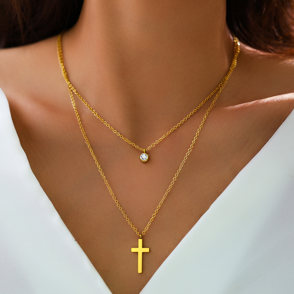 Double-Layer Stainless Steel Cross Necklace 3