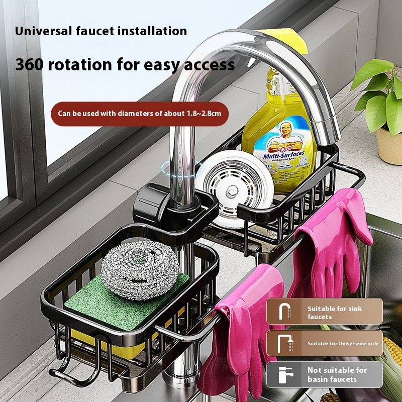 Kitchen Space Aluminum Sink Faucet Storage Rack Dishwasher
