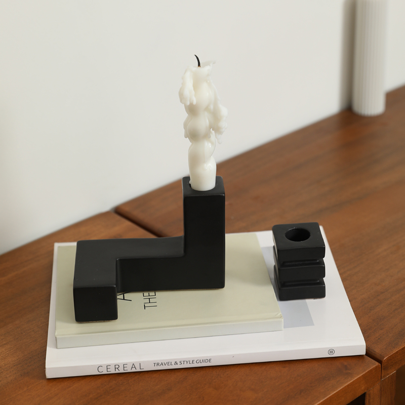 Irregular Black White Ceramic Candlestick Holder 3