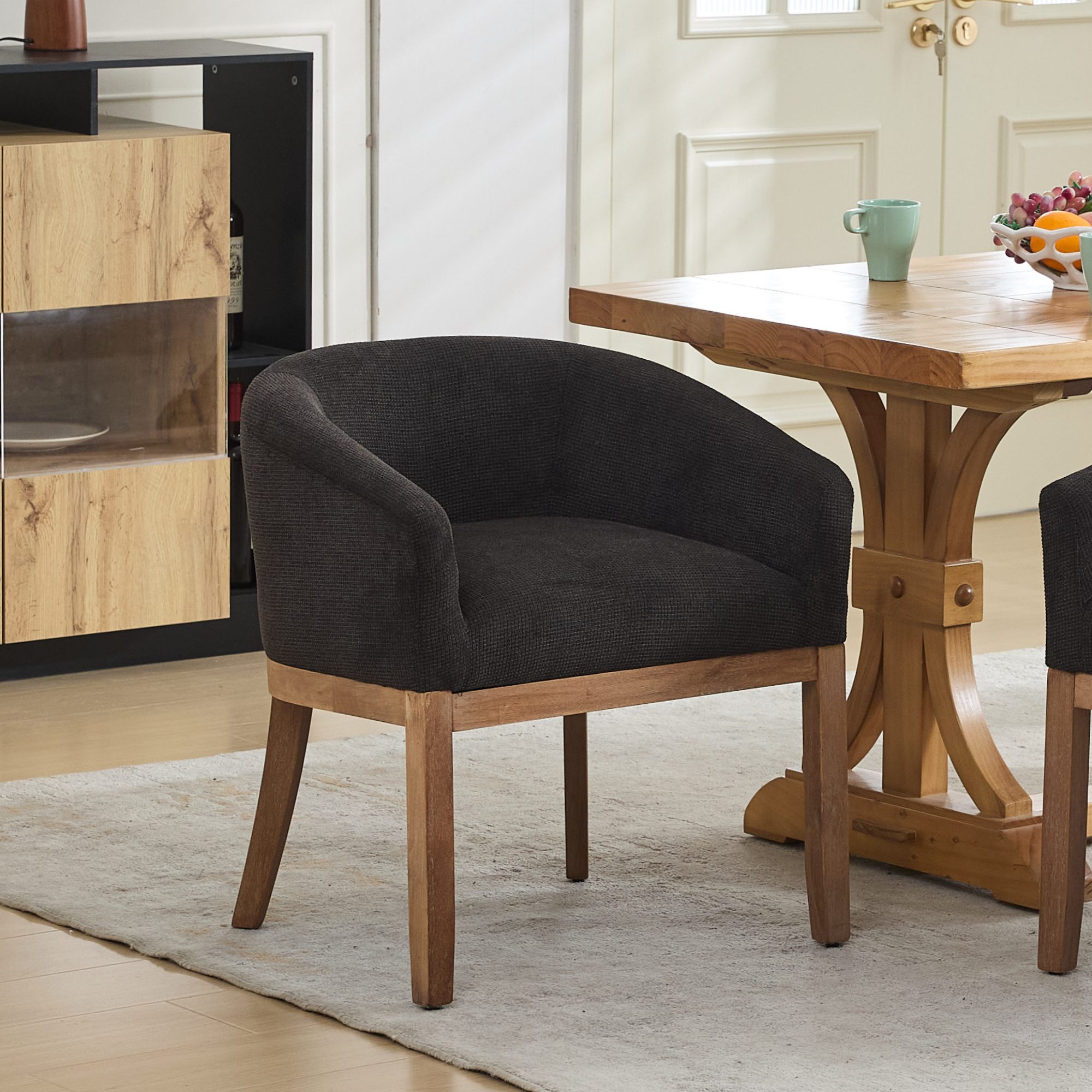 Mid-Century Linen Barrel Dining Chair