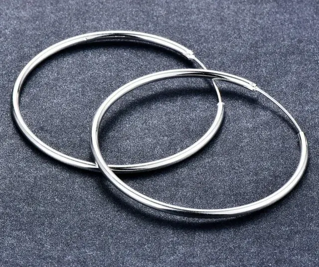 Simple Round 925 Silver Hoop Earrings 4