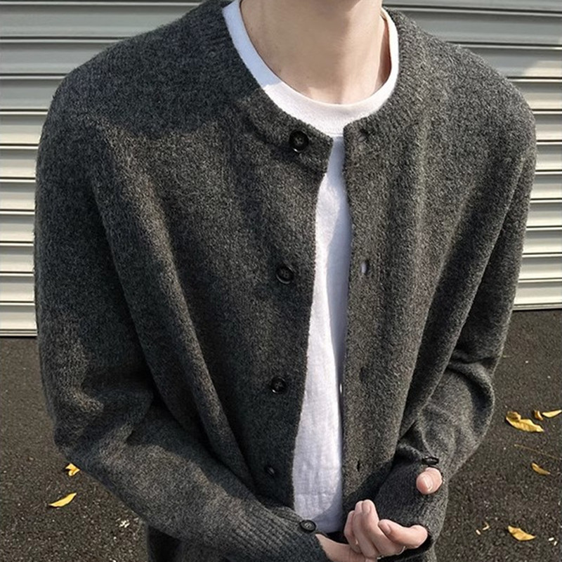 Creamy-white Breasted Knitted Cardigan For Men