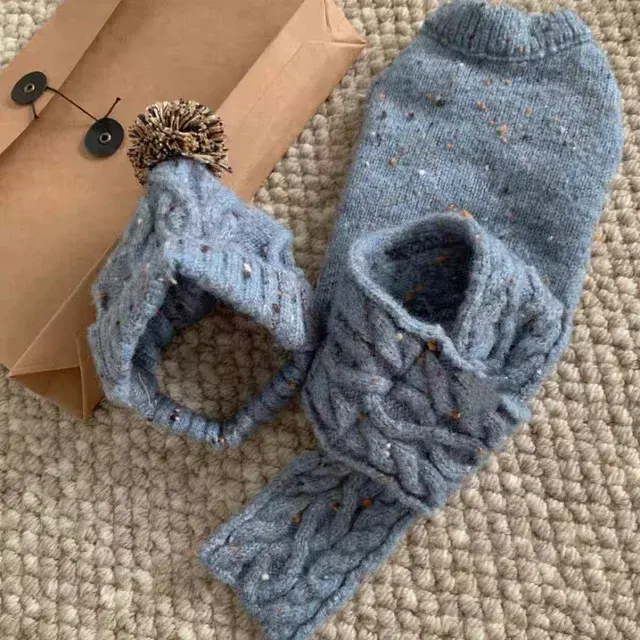 Warme Haustier-Pullover-Weste mit Niedlicher Mütze Schal-Set Fleece-Outfit für 4