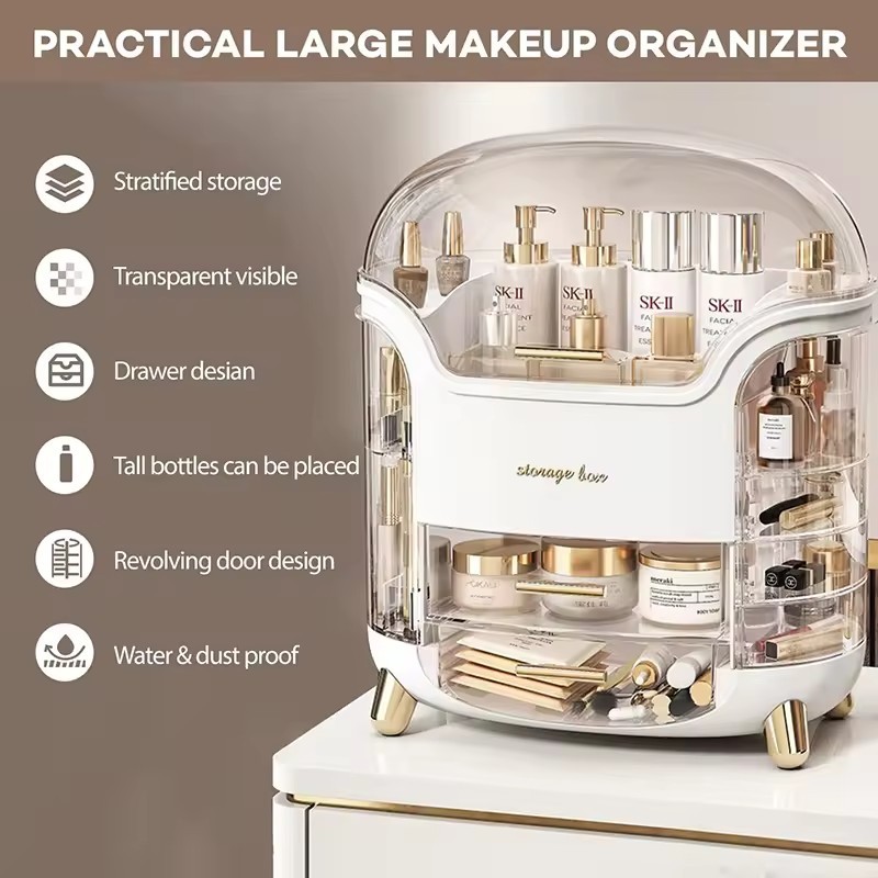 Clear Makeup Organizer With Lid Large Capacity Dustproof 3