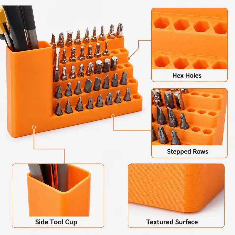 50-Loch-Schraubendreher-Bithalter in Orange 1 4-Zoll-Sechskant-Bit-Organizer Stufenförmiges Kunststoff-Aufbewahrungsregal mit 3