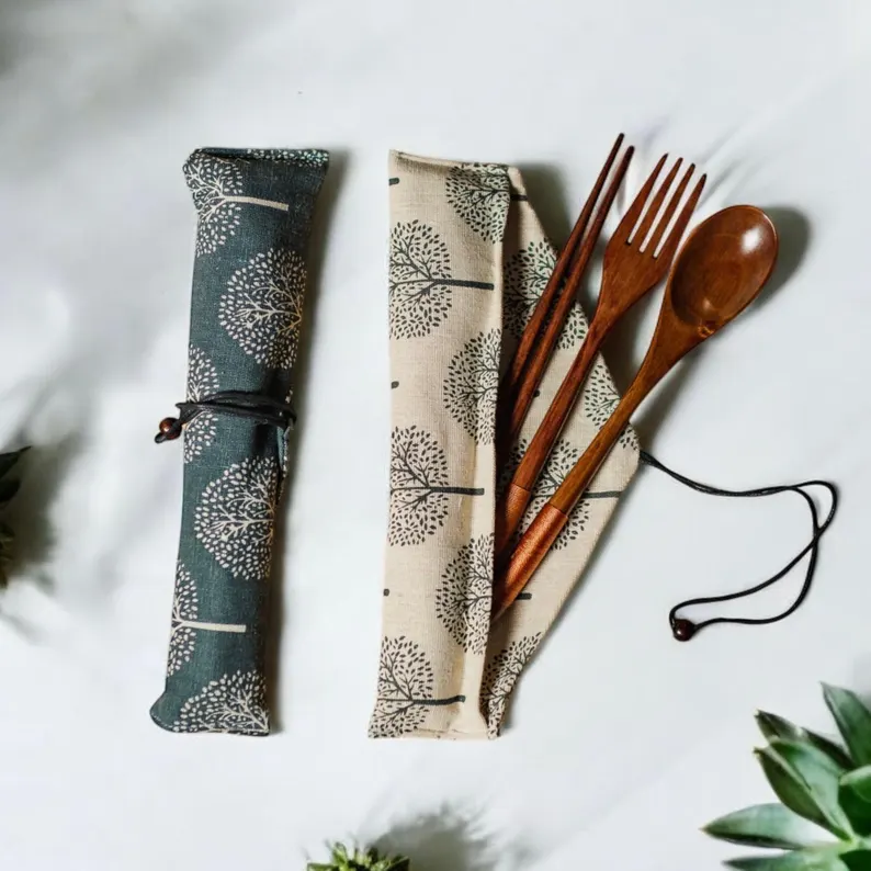 Portable Wooden Camping Cutlery Set