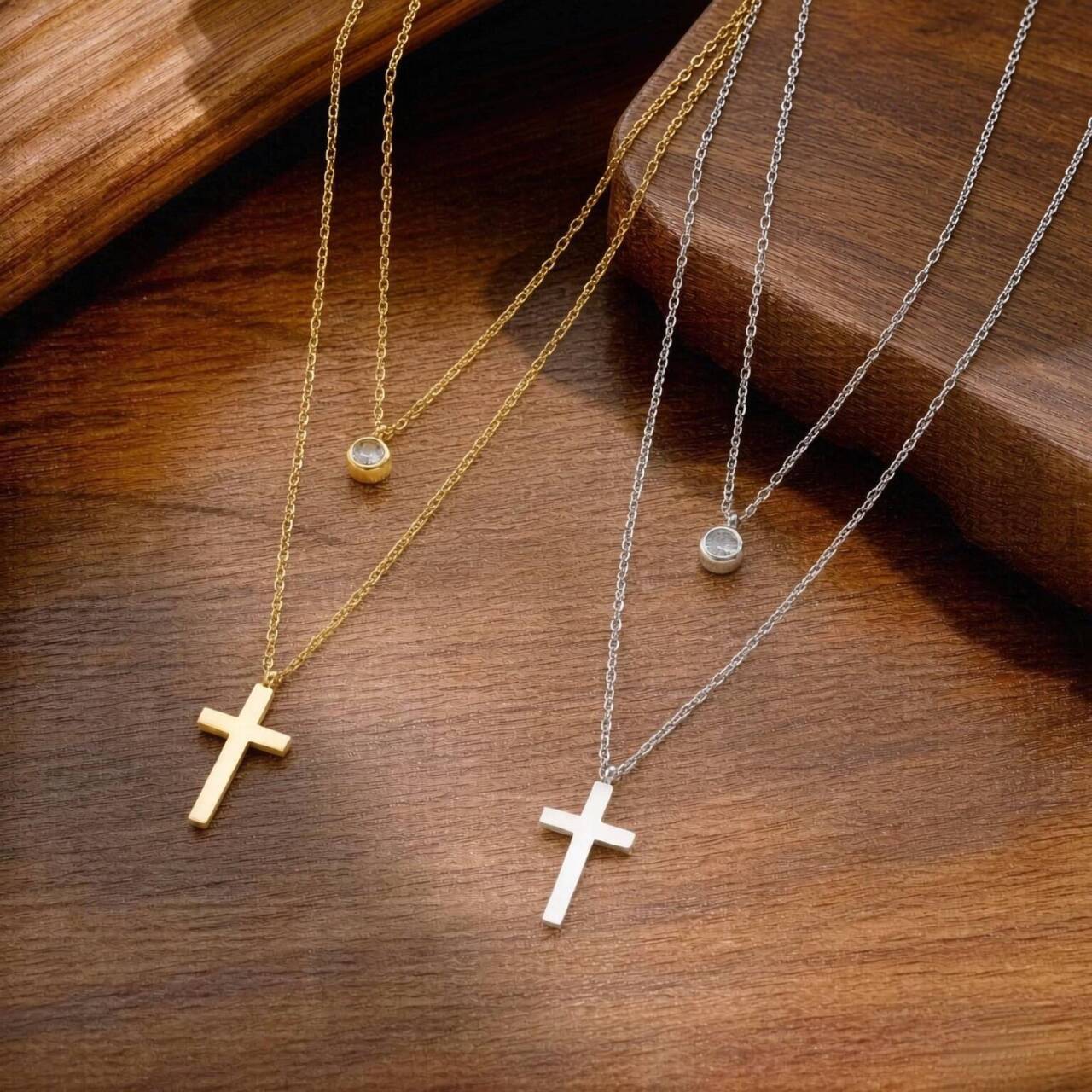 Stainless Steel Cross Double-Layered Necklace Fashionable Jewelry