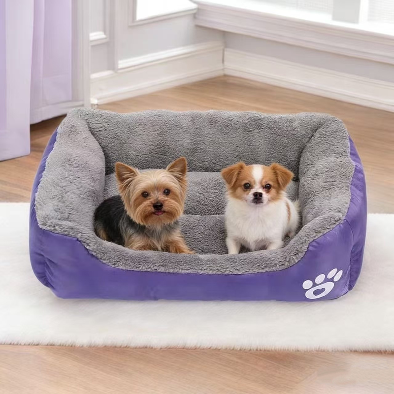 Faux Fur Plush Rectangular Dog Bed 3