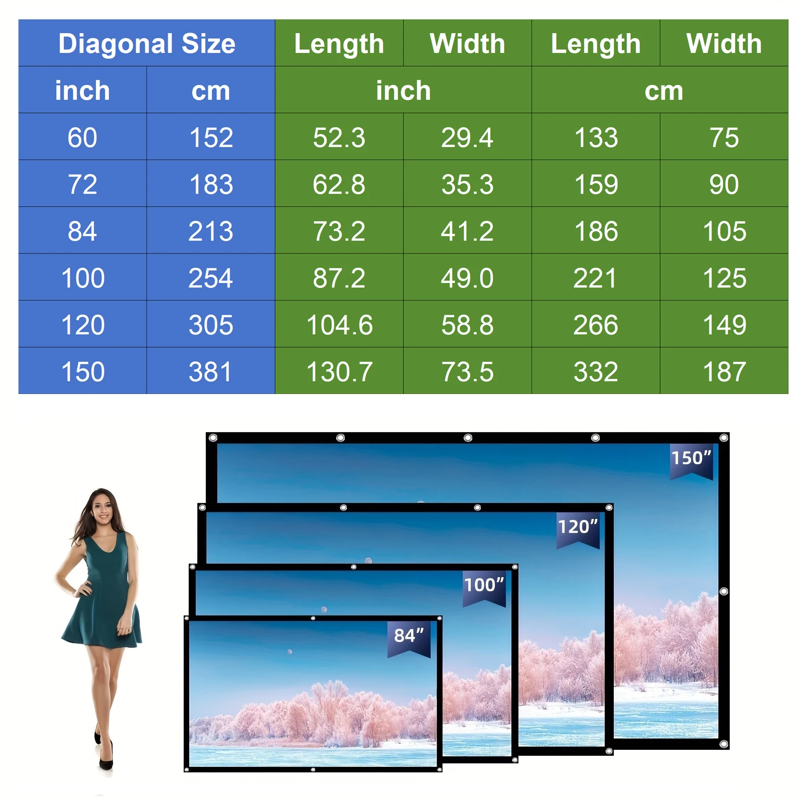 60 72 100 120 150 Zoll 16:9 Tragbare 3