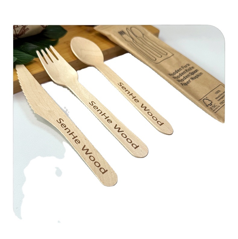 Vintage Compostable Wooden Cutlery Set 16cm